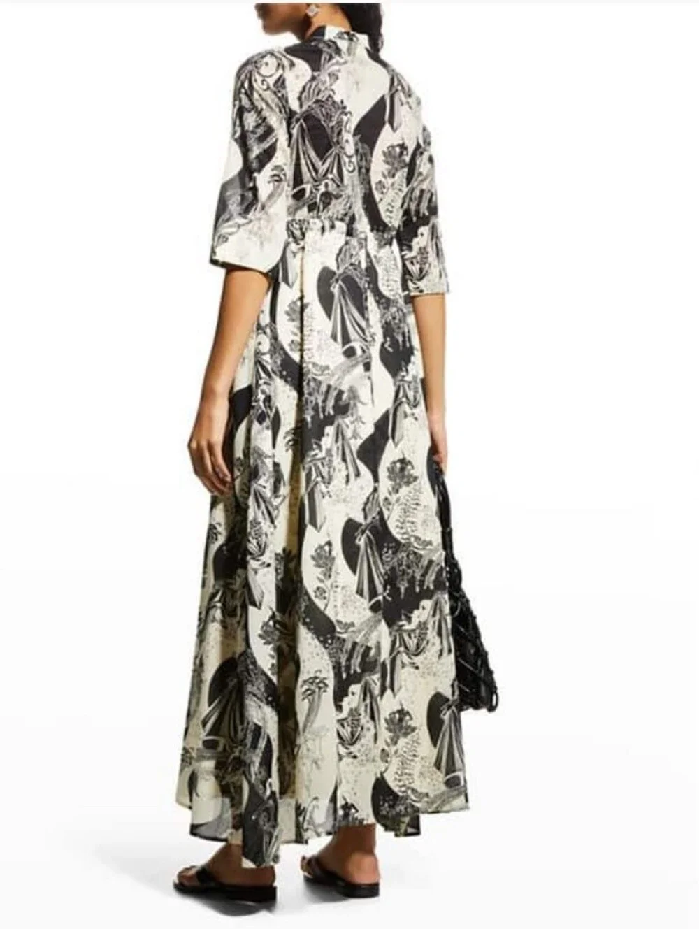 Tory Burch Black & Cream Printed Maxi Dress Sz S/P